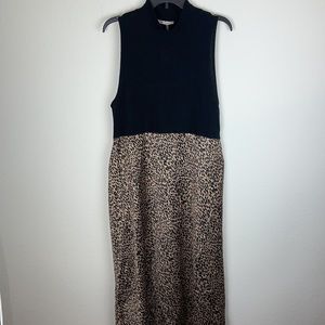 Leopard Ribbed Knit Half Zip Dress
